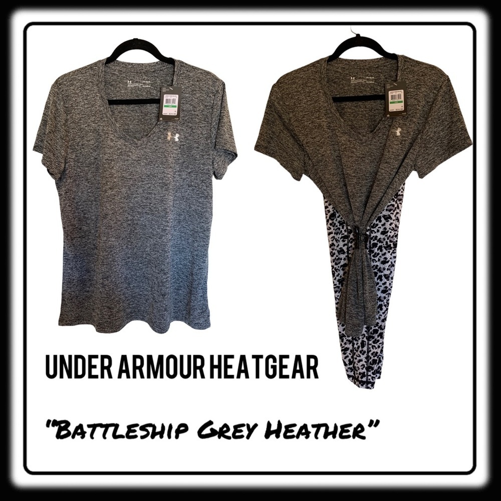 NWT Under Armour HeatGear Battleship Grey Heather workout shirt. size Large.